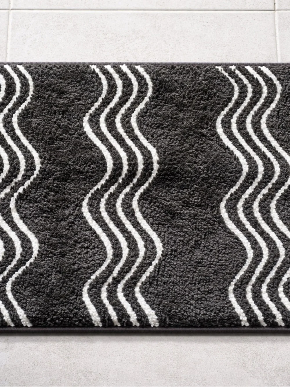 New Charcoal and White Wave Bath Mat - Home Bath 24x16 Inch - 2 Pack
